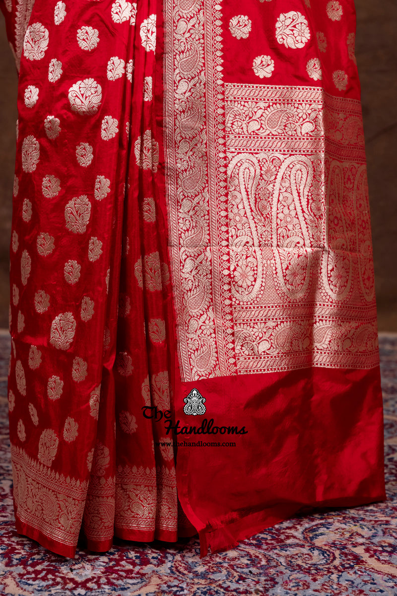 Red Pure Katan Silk Banarasi Handloom Saree - All Over Jaal Work