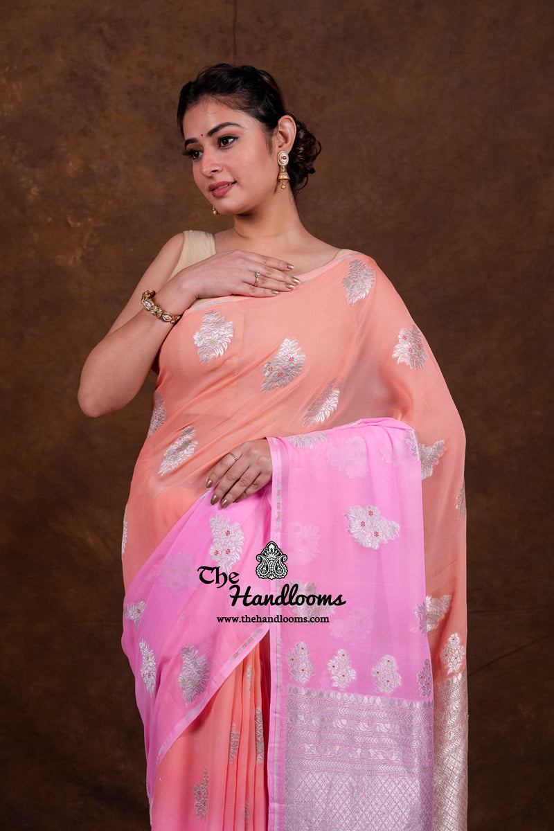 Pure Khaddi Georgette Handloom Banarasi Saree - All Over Jaal Work With Meenakari