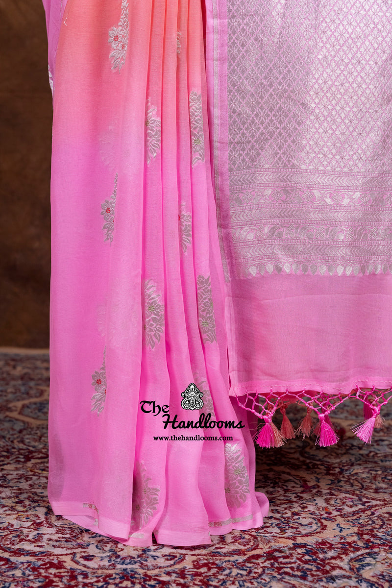 Pure Khaddi Georgette Handloom Banarasi Saree - All Over Jaal Work With Meenakari