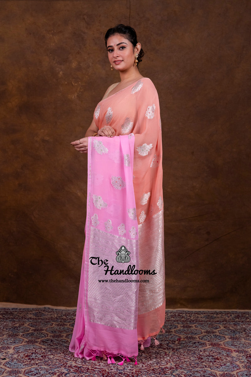 Pure Khaddi Georgette Handloom Banarasi Saree - All Over Jaal Work With Meenakari