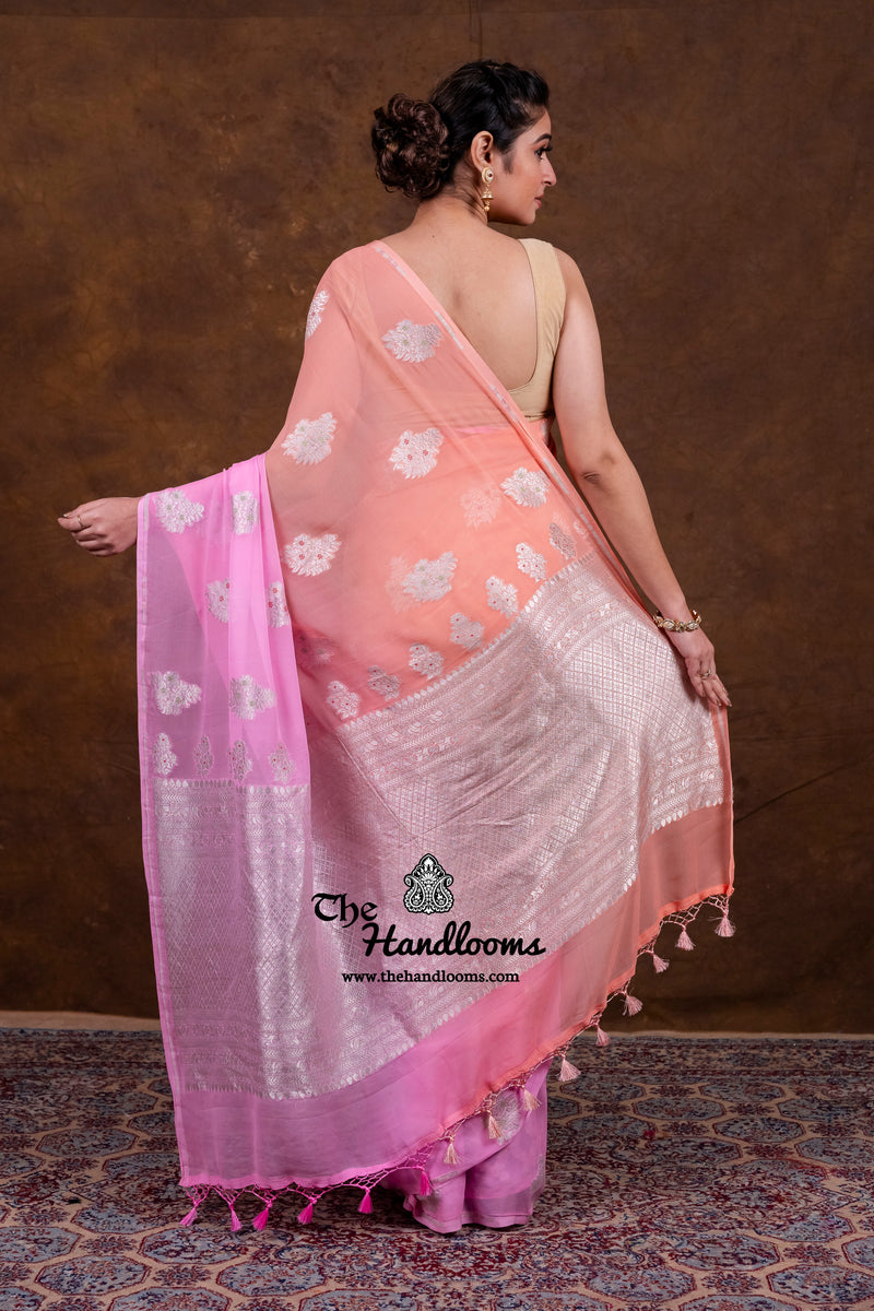 Pure Khaddi Georgette Handloom Banarasi Saree - All Over Jaal Work With Meenakari