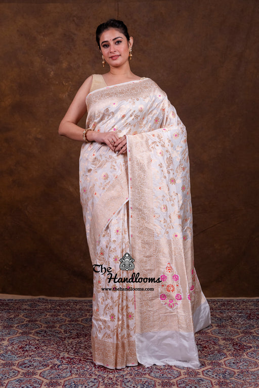 Pure Katan Silk Banarasi Handloom Saree - All over Jaal Work With Meenakari - The Handlooms