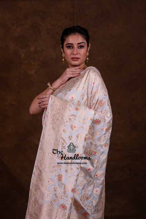 Pure Katan Silk Banarasi Handloom Saree - All over Jaal Work With Meenakari - The Handlooms