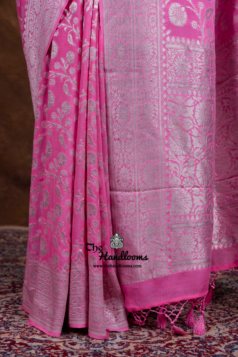 Khaddi Georgette Handloom Banarasi Saree - Silver Zari