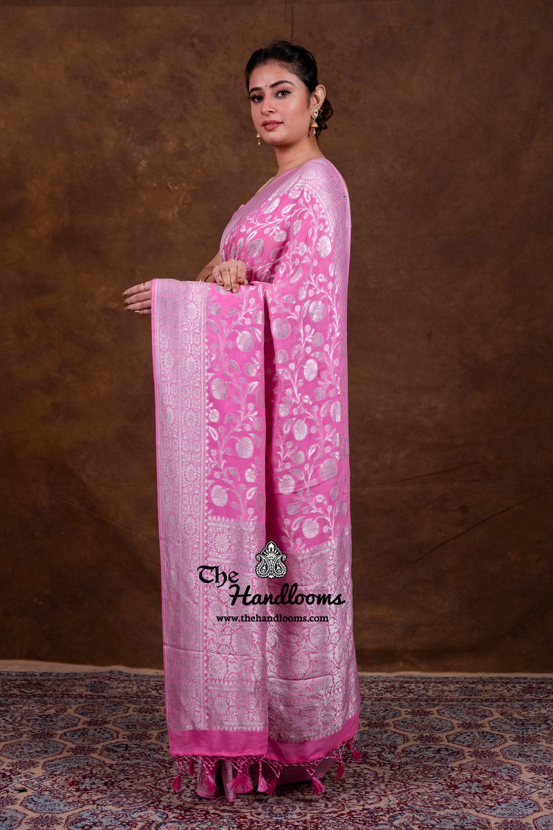 Khaddi Georgette Handloom Banarasi Saree - Silver Zari