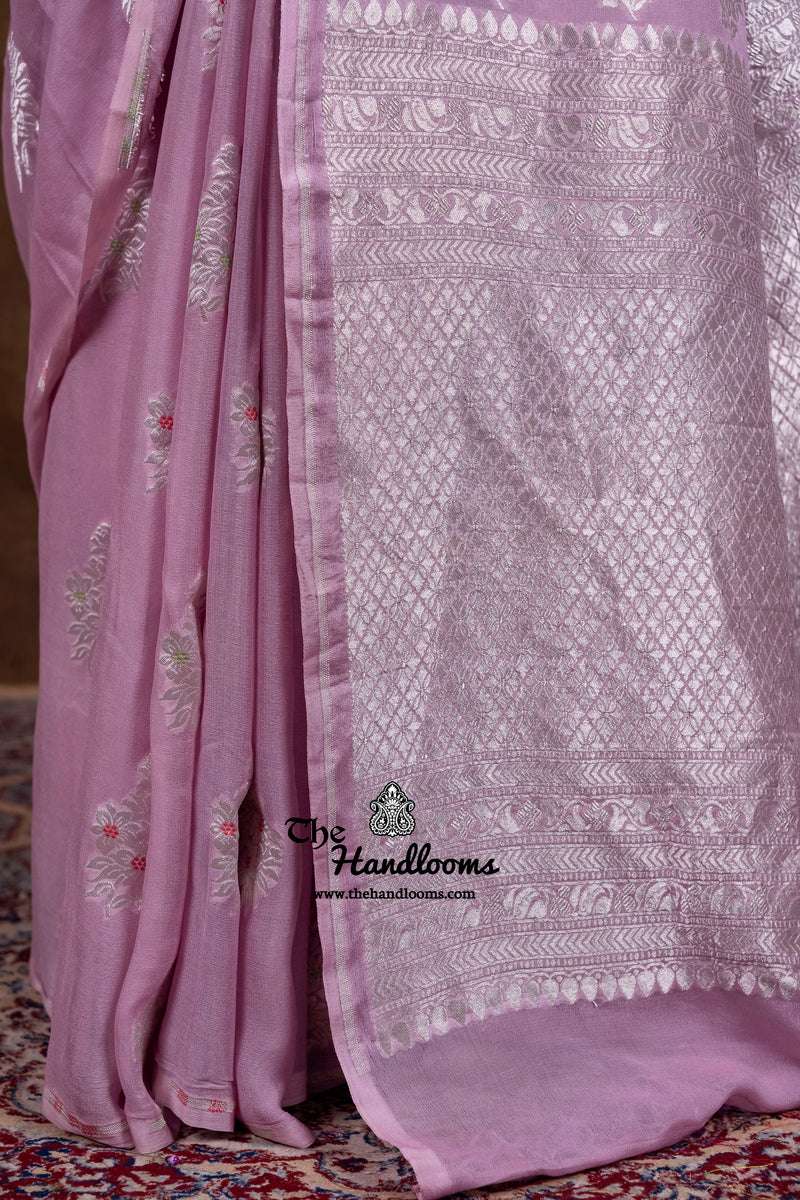 Pure Khaddi Georgette Handloom Banarasi Saree - All Over Jaal Work With Meenakari