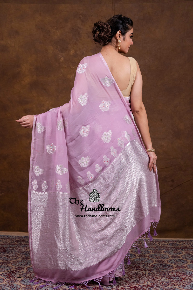 Pure Khaddi Georgette Handloom Banarasi Saree - All Over Jaal Work With Meenakari