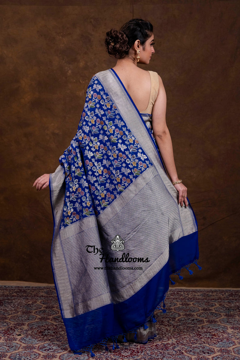 Blue Pure Khaddi Georgette Handloom Banarasi Saree - Water Zari