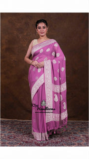 Pure Georgette Banarasi Handloom Saree | All over silver zari Kadua Buta - The Handlooms
