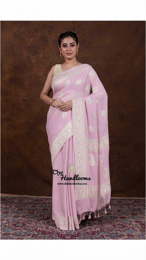 Pure Georgette Banarasi Handloom Saree | All over silver zari Kadua Buta - The Handlooms