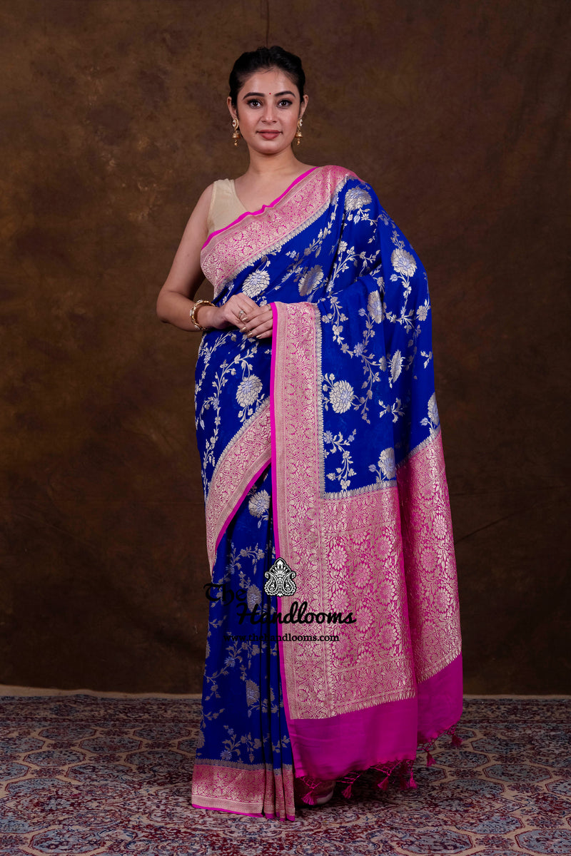 Pure Khaddi Georgette Handloom Banarasi Saree - All Over Sona Roopa Jaal Work