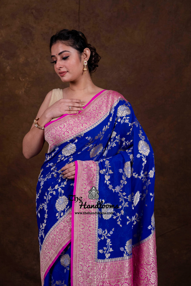 Pure Khaddi Georgette Handloom Banarasi Saree - All Over Sona Roopa Jaal Work