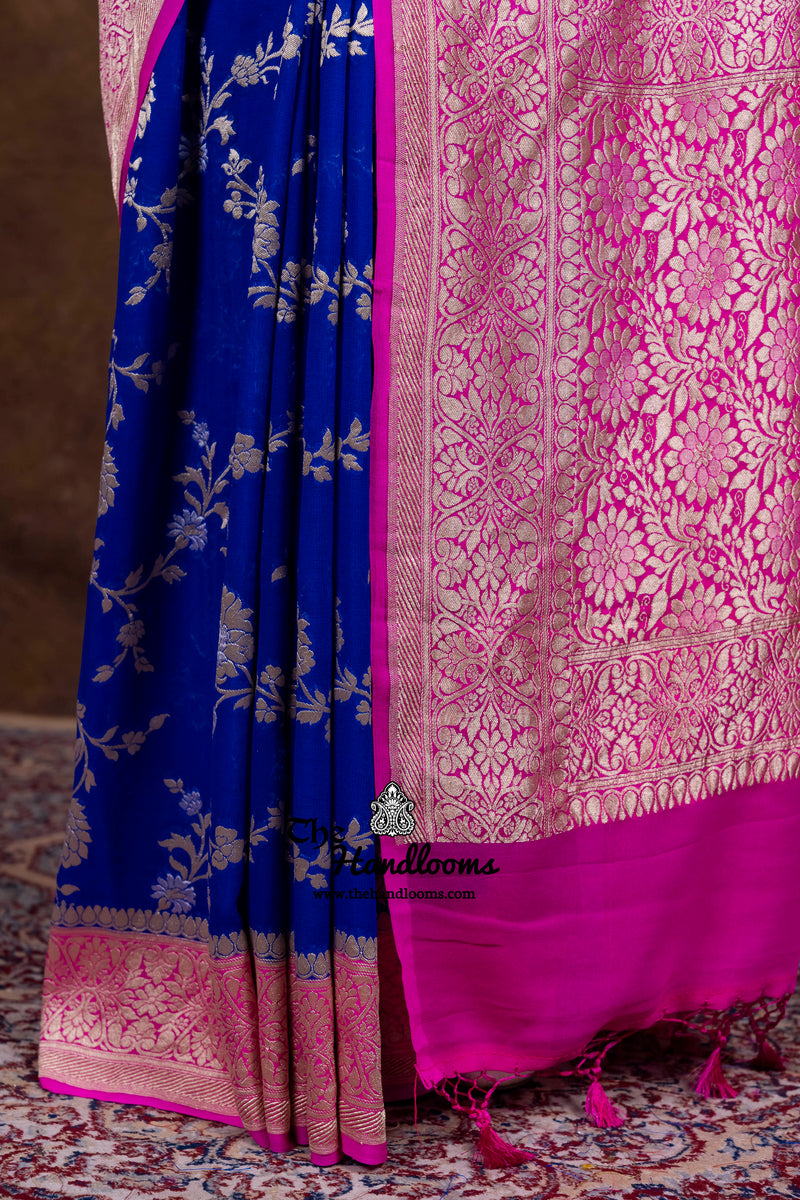 Pure Khaddi Georgette Handloom Banarasi Saree - All Over Sona Roopa Jaal Work