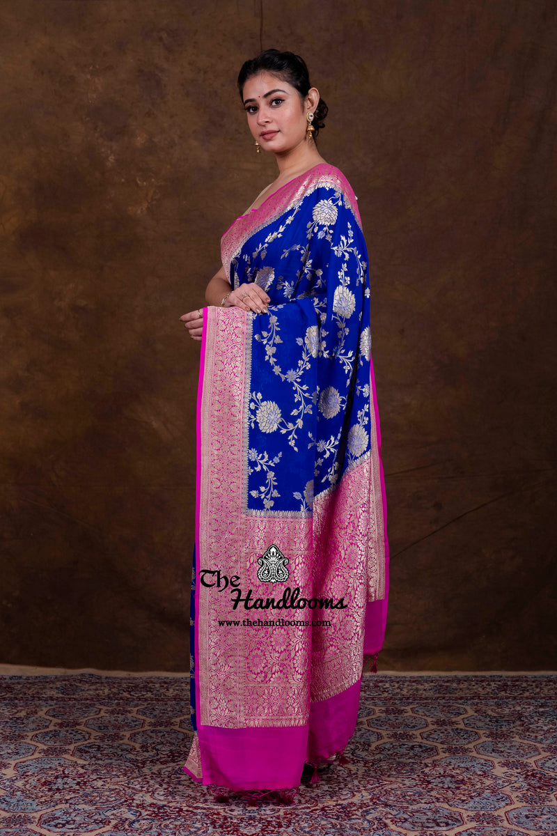 Pure Khaddi Georgette Handloom Banarasi Saree - All Over Sona Roopa Jaal Work