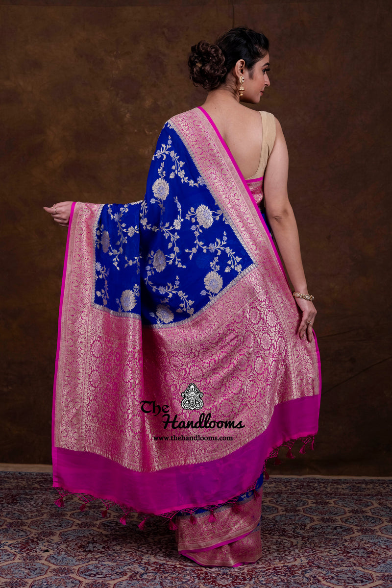 Pure Khaddi Georgette Handloom Banarasi Saree - All Over Sona Roopa Jaal Work