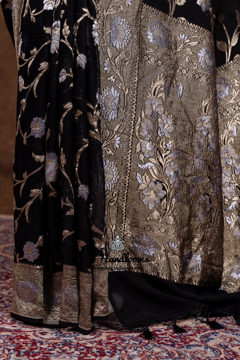 Pure Khaddi Georgette Handloom Banarasi Saree - All Over Sona Roopa Jaal Work