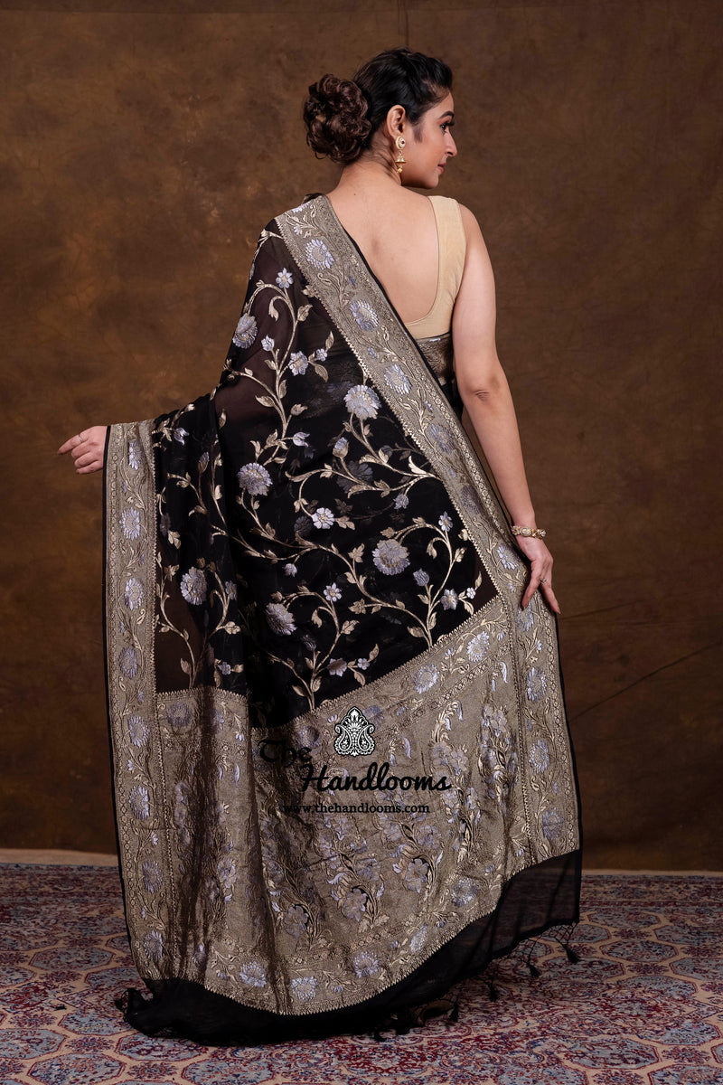 Pure Khaddi Georgette Handloom Banarasi Saree - All Over Sona Roopa Jaal Work