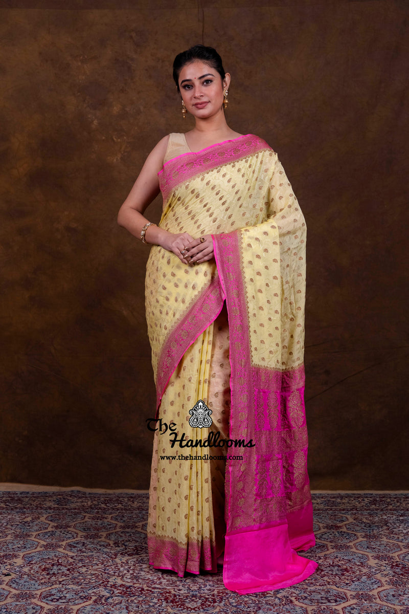 Pure Khaddi Georgette Handloom Banarasi Saree - Antique Zari