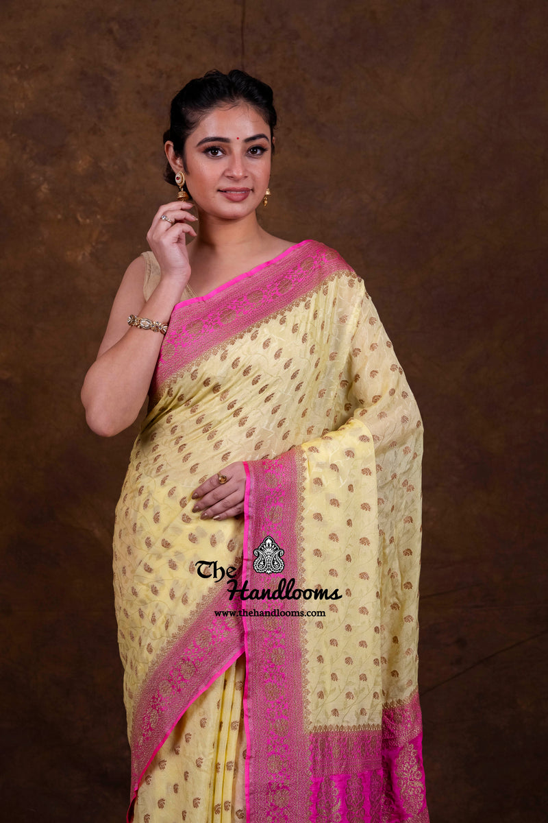 Pure Khaddi Georgette Handloom Banarasi Saree - Antique Zari