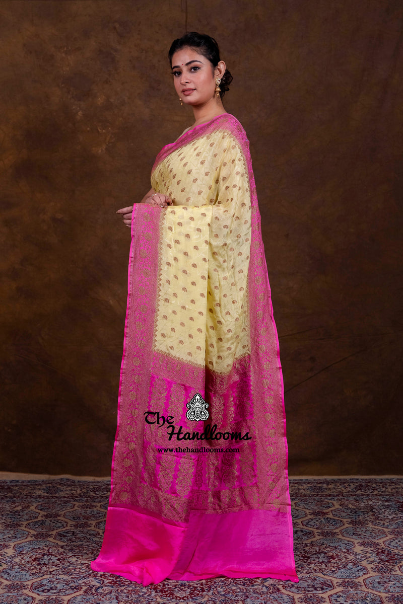 Pure Khaddi Georgette Handloom Banarasi Saree - Antique Zari