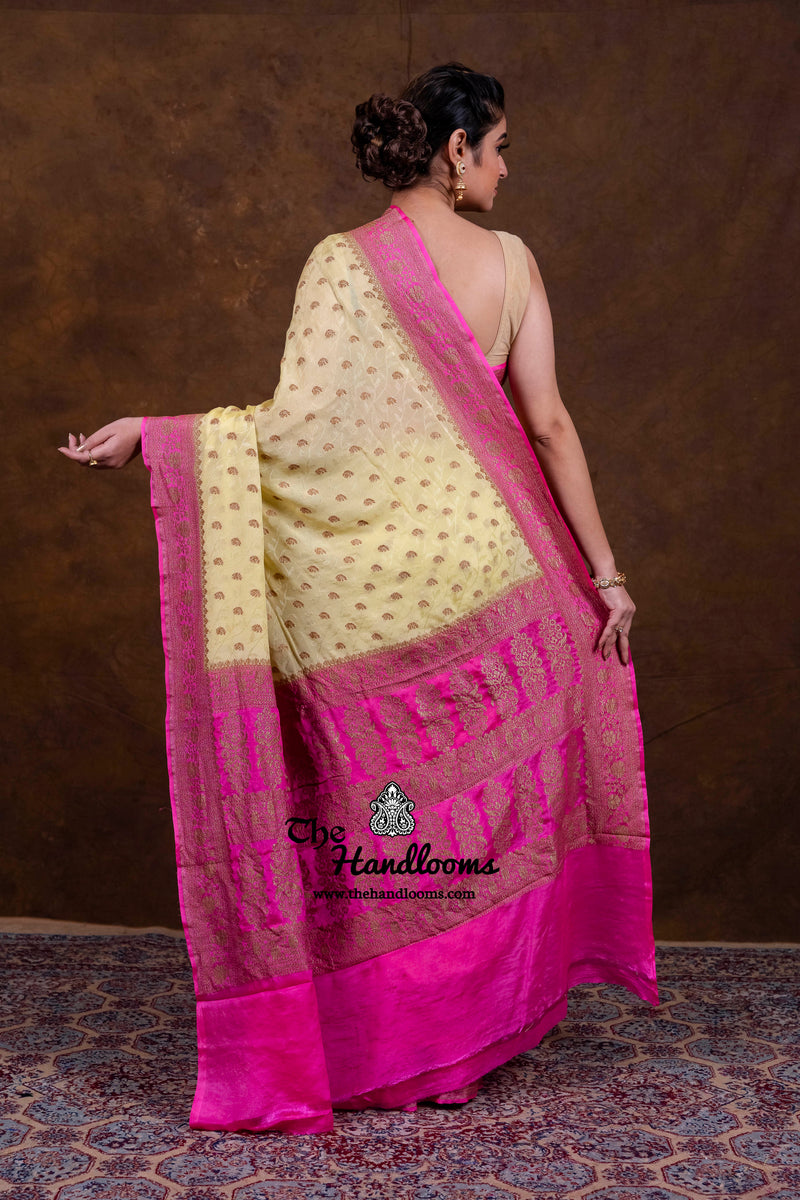 Pure Khaddi Georgette Handloom Banarasi Saree - Antique Zari