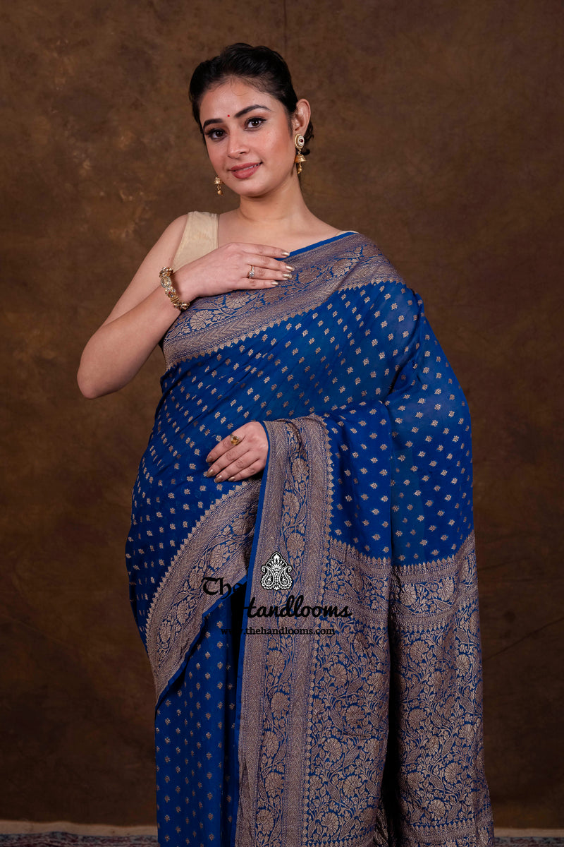 Pure Khaddi Georgette Handloom Banarasi Saree - Antique Zari