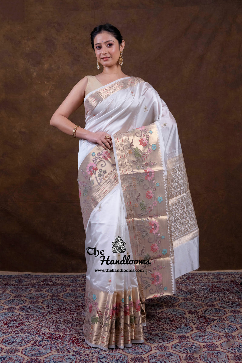 White Pure Mango Silk Banarasi Handloom Saree
