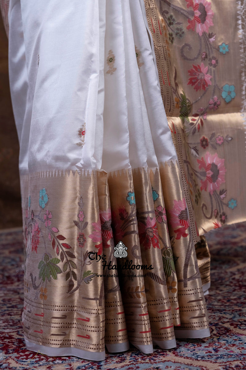 White Pure Mango Silk Banarasi Handloom Saree