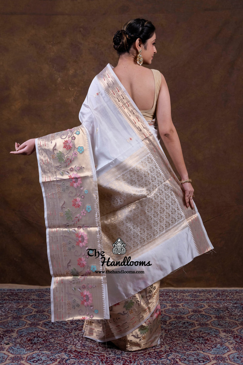 White Pure Mango Silk Banarasi Handloom Saree