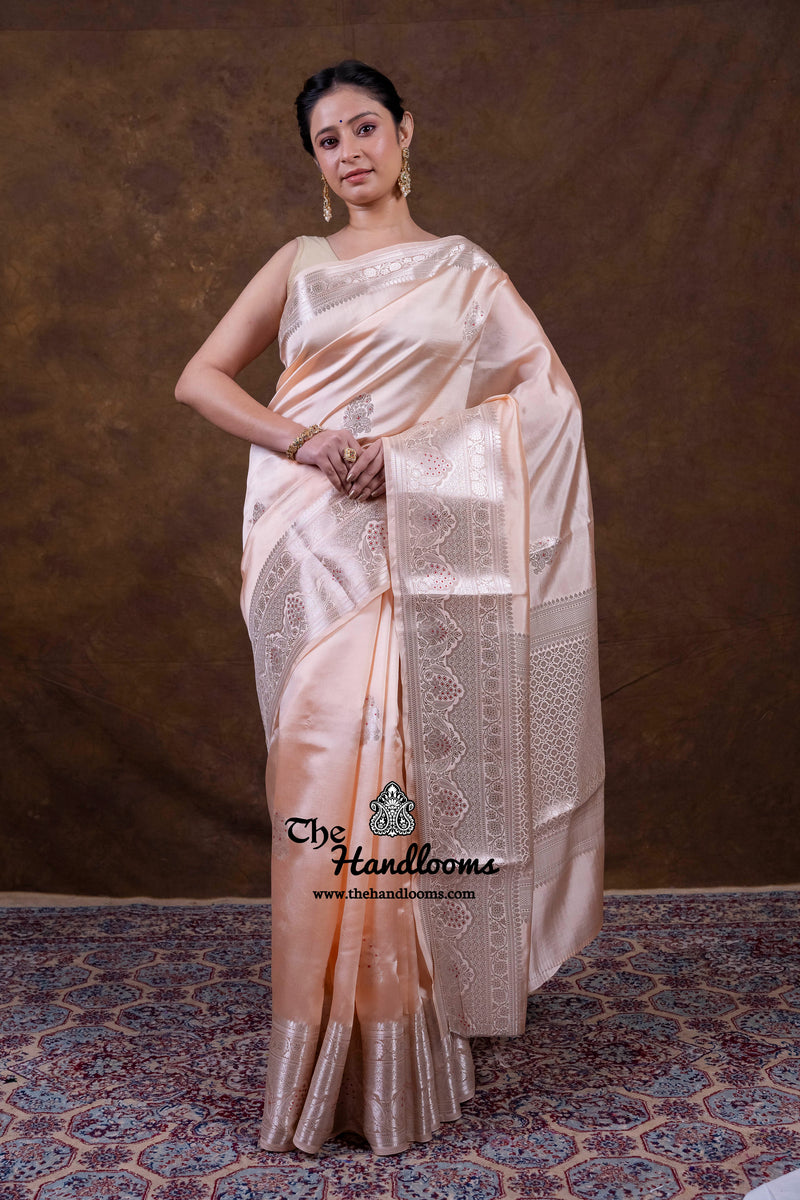Soft Peach Pink Pure Mango Silk Banarasi Handloom Saree