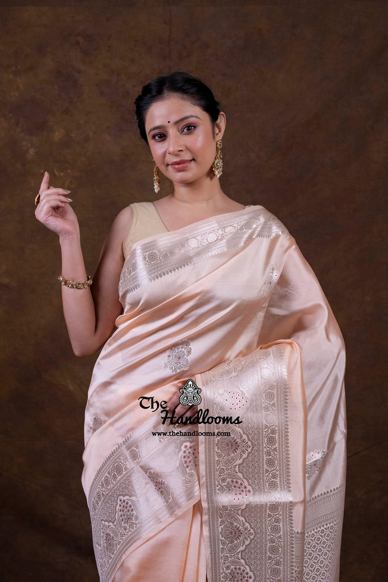 Soft Peach Pink Pure Mango Silk Banarasi Handloom Saree