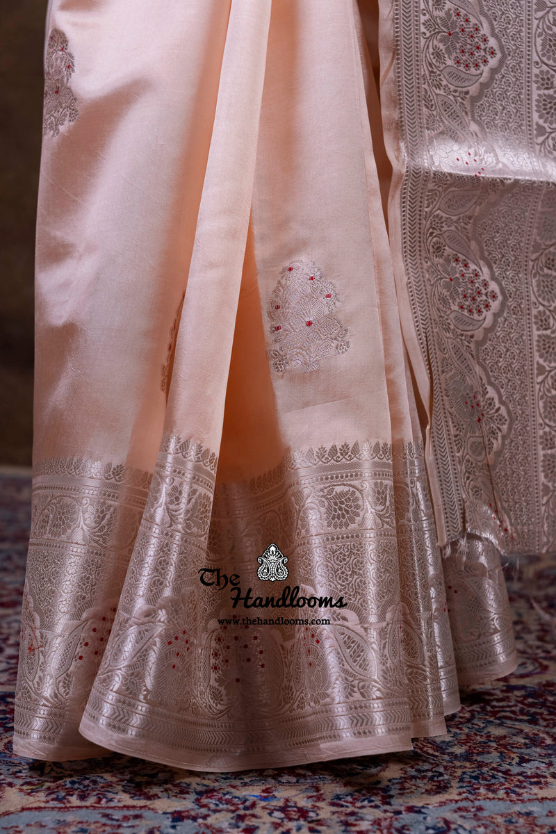 Soft Peach Pink Pure Mango Silk Banarasi Handloom Saree