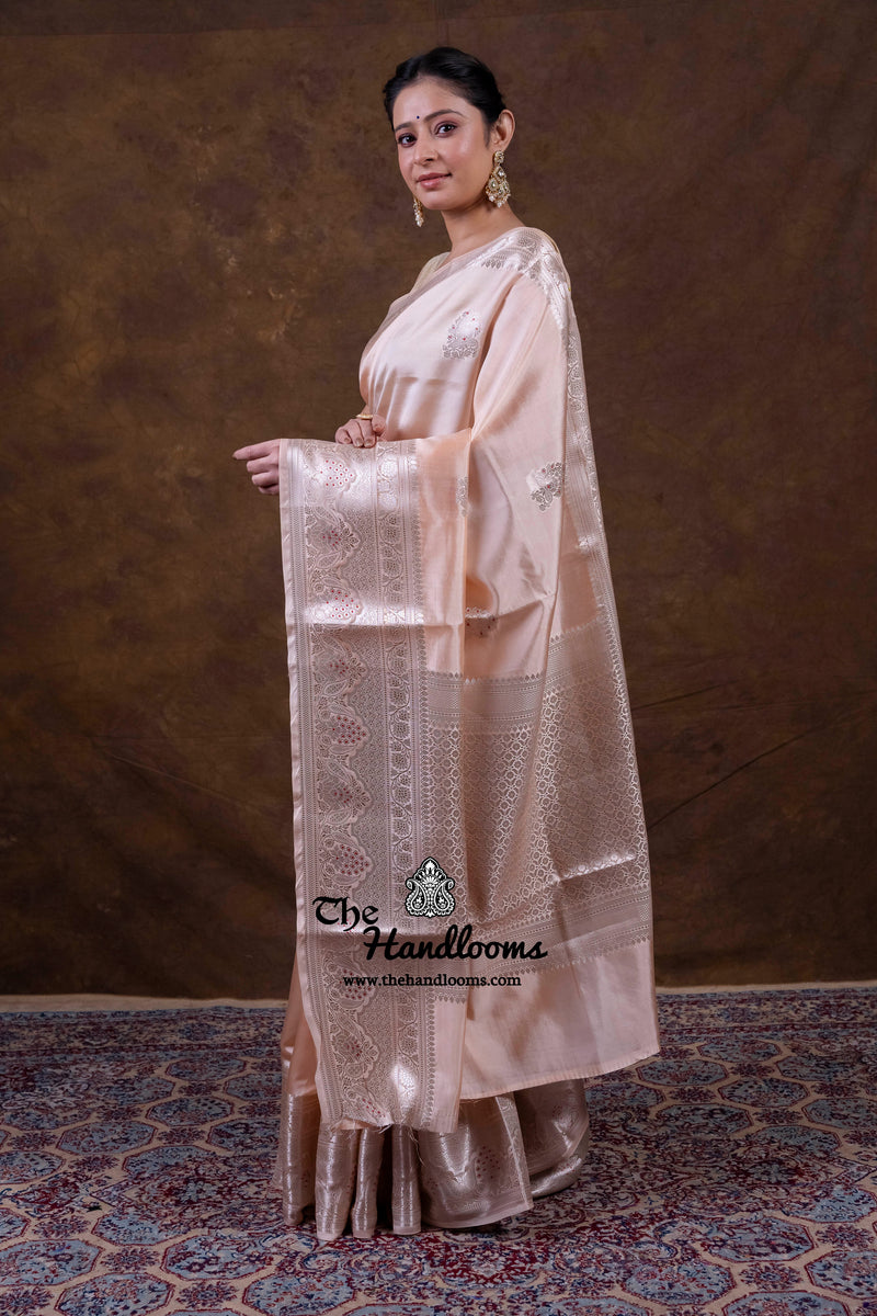 Soft Peach Pink Pure Mango Silk Banarasi Handloom Saree