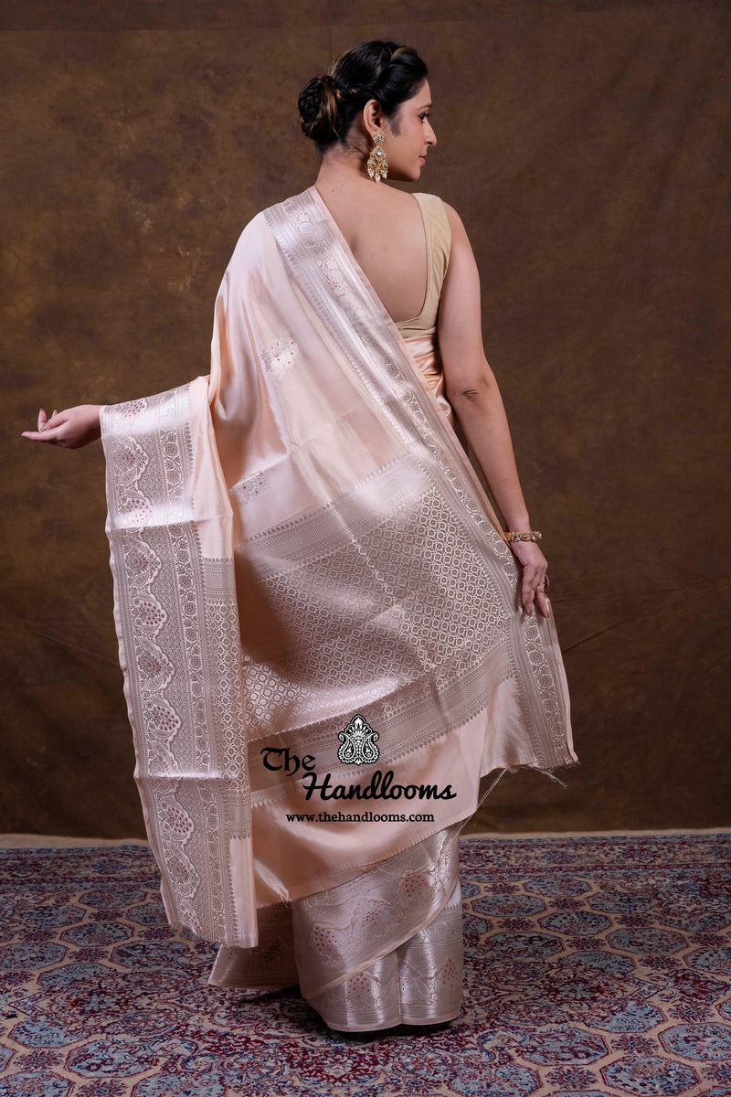 Soft Peach Pink Pure Mango Silk Banarasi Handloom Saree