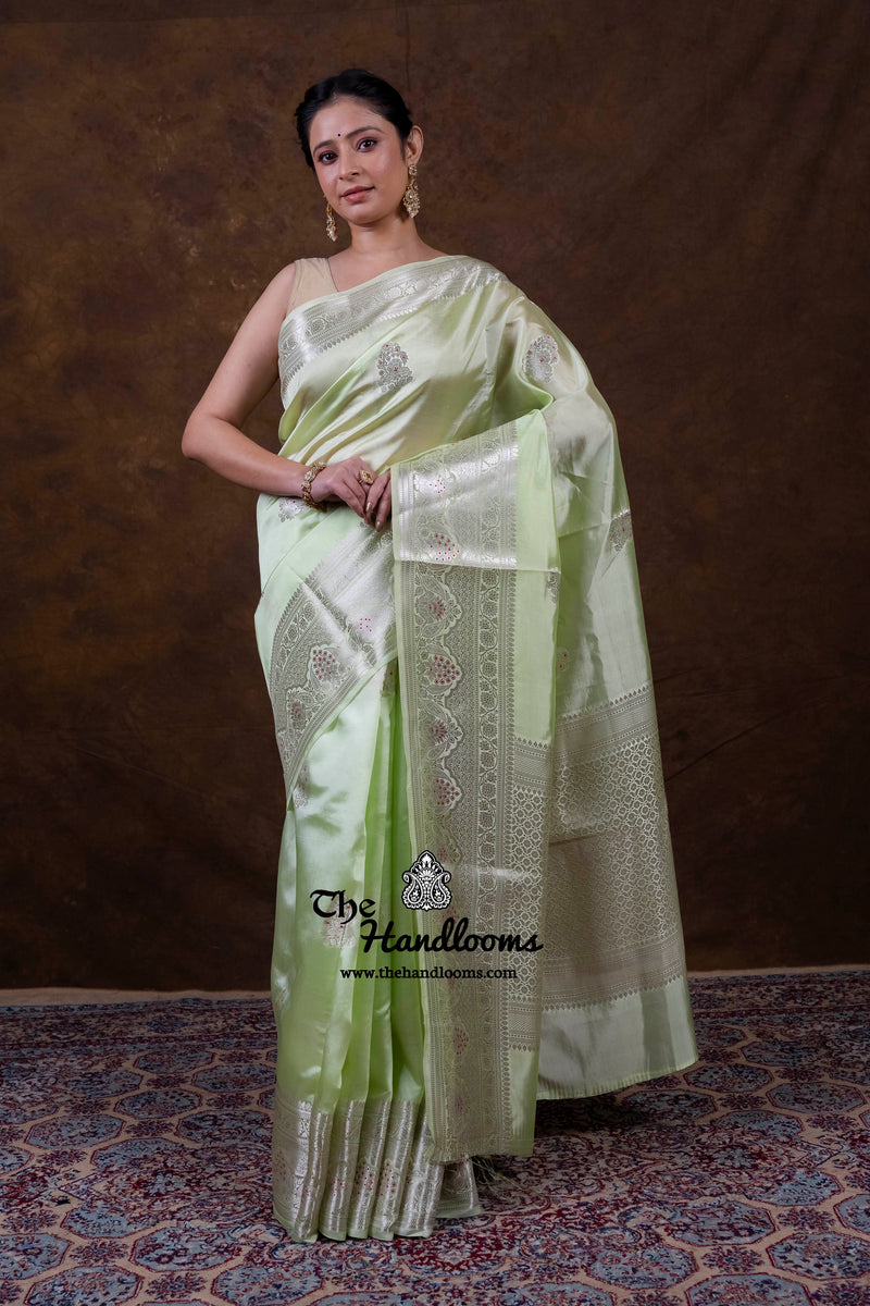 Pista Pure Mango Silk Banarasi Handloom Saree
