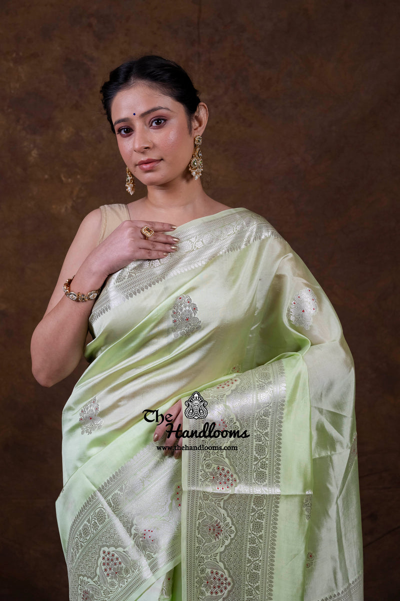 Pista Pure Mango Silk Banarasi Handloom Saree