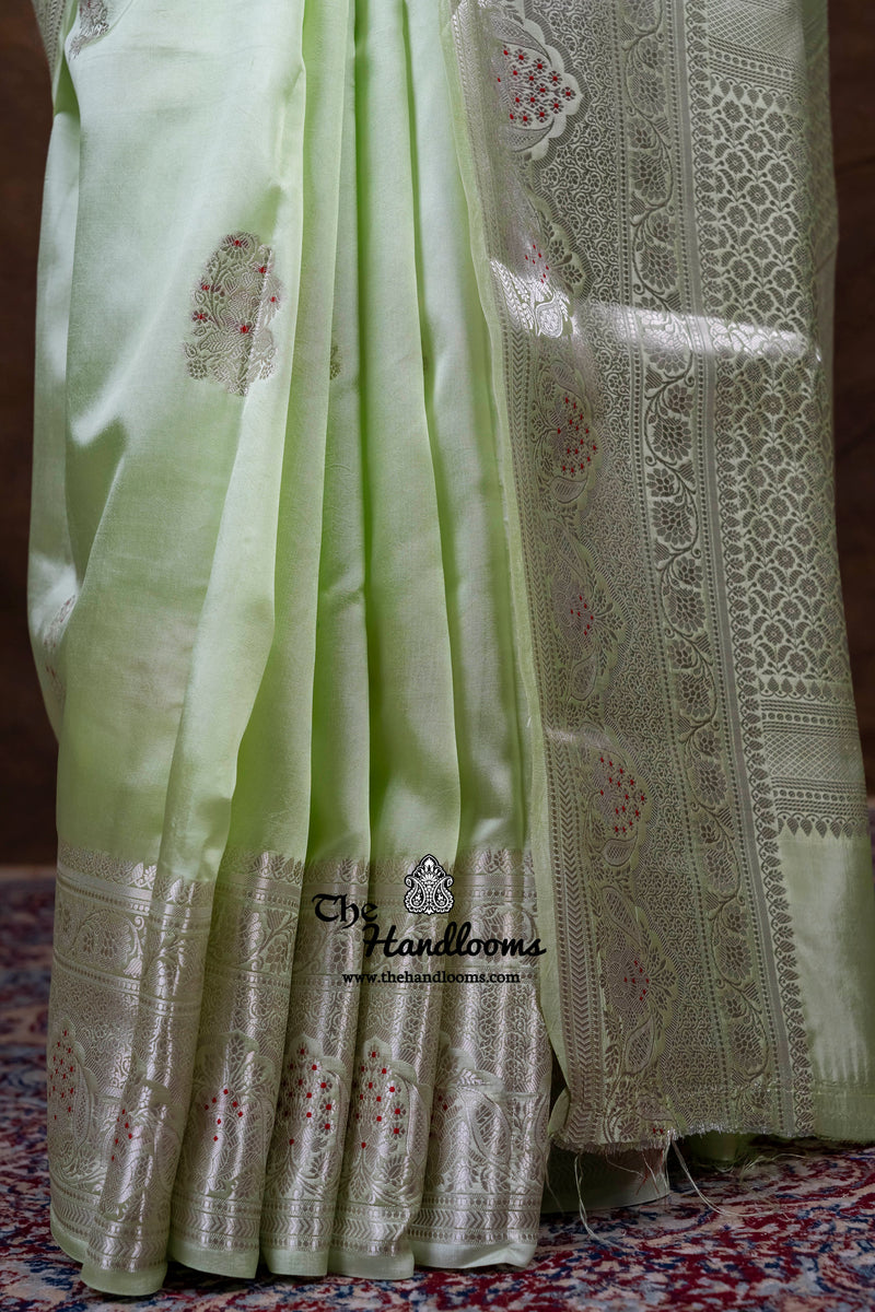 Pista Pure Mango Silk Banarasi Handloom Saree