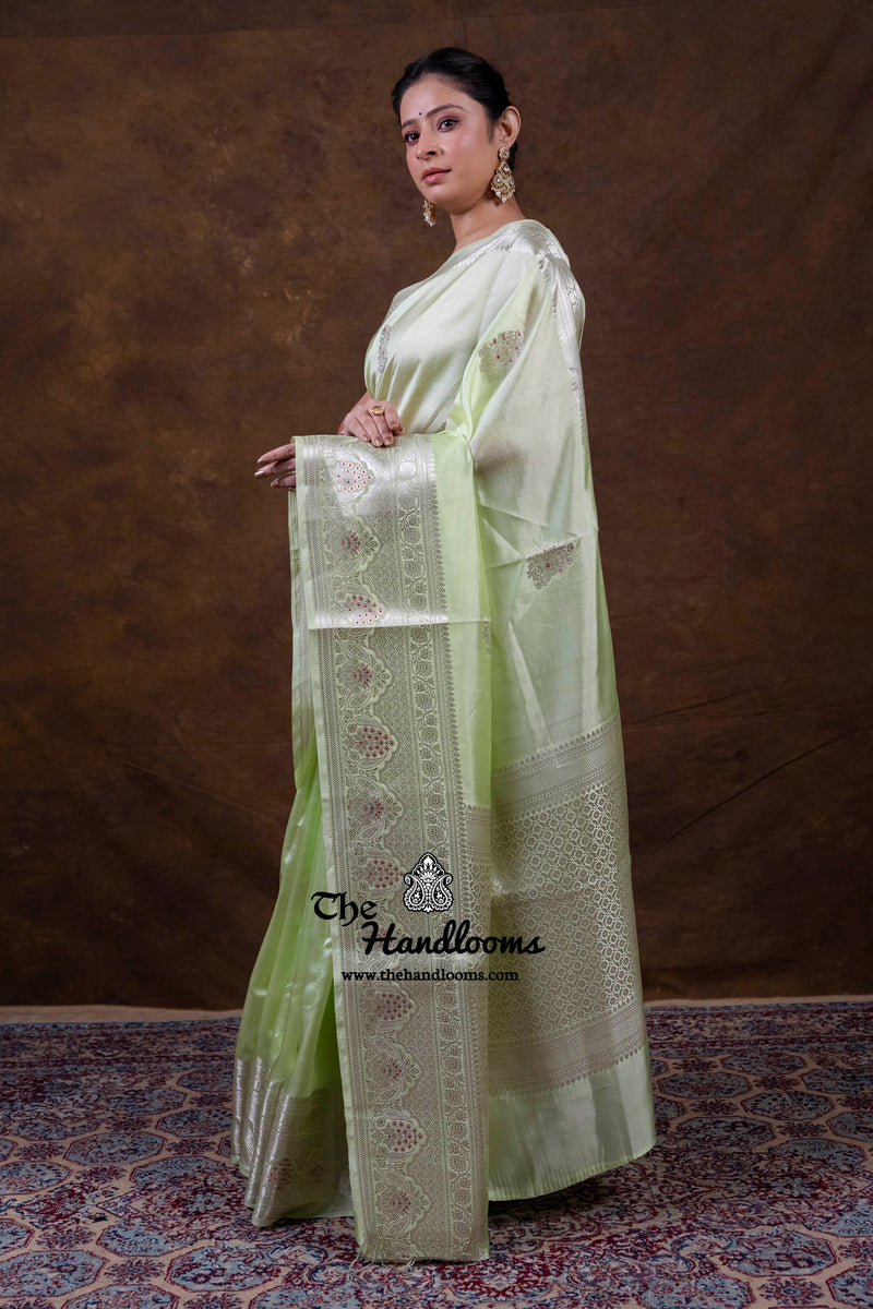 Pista Pure Mango Silk Banarasi Handloom Saree