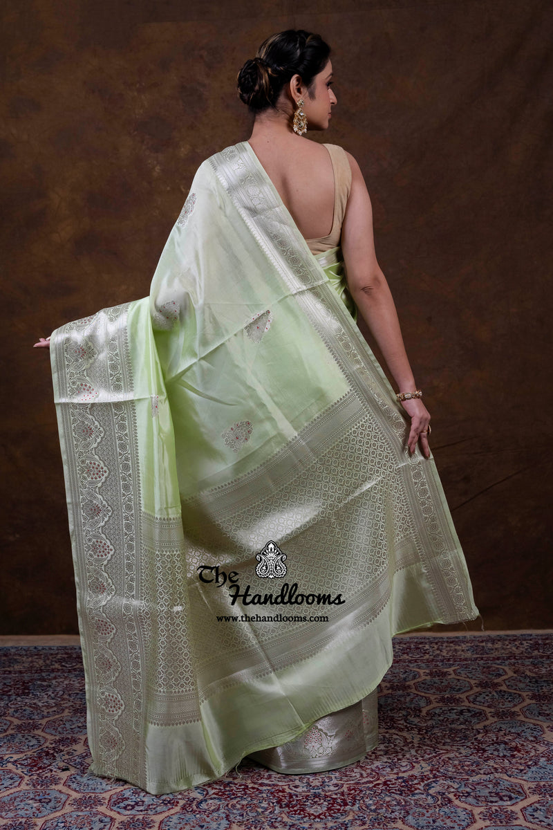 Pista Pure Mango Silk Banarasi Handloom Saree