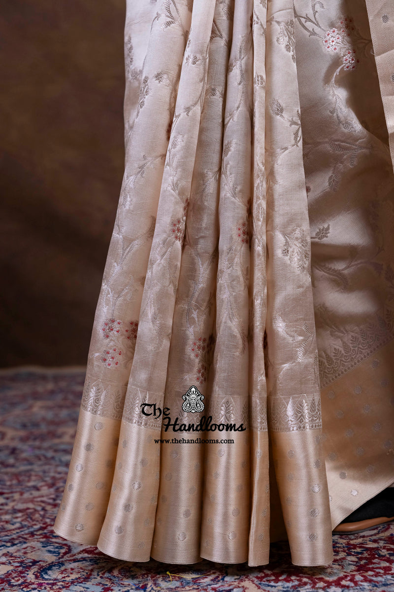 Cream Pure Mango Silk Banarasi Handloom Saree