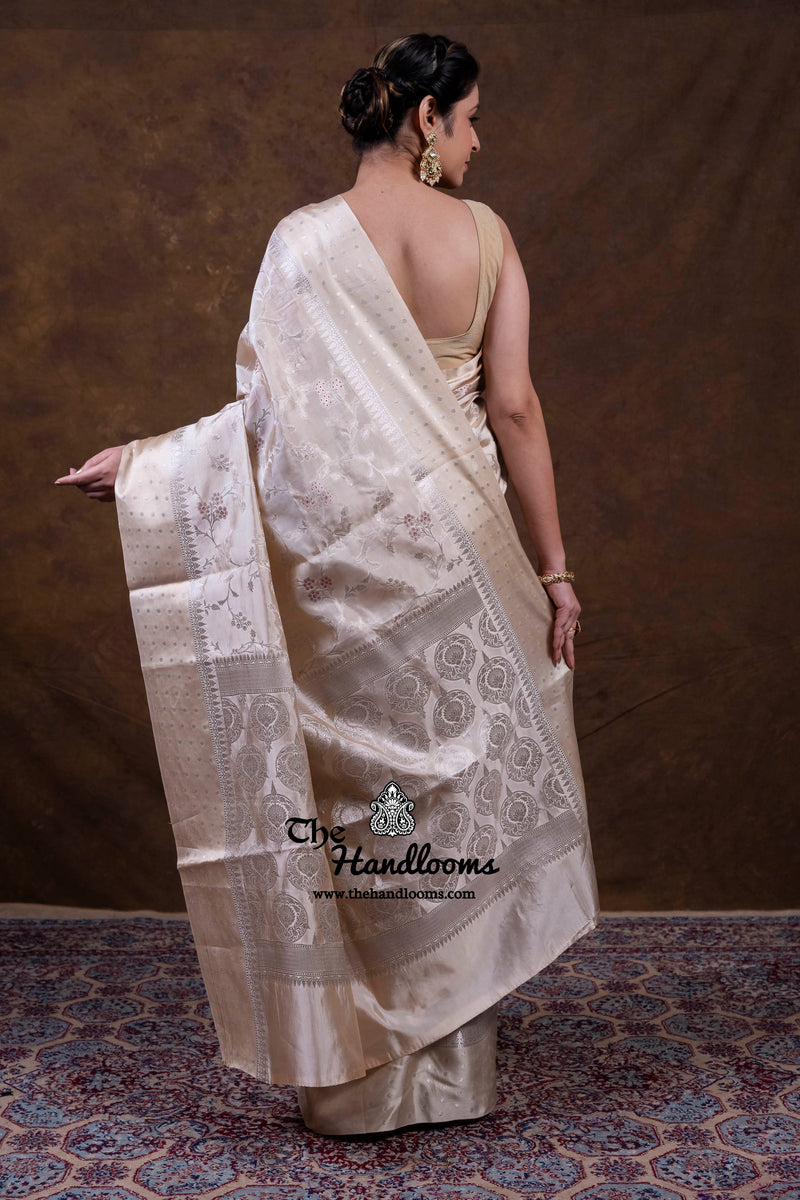 Cream Pure Mango Silk Banarasi Handloom Saree