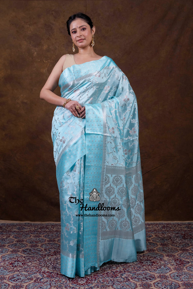 Aqua Blue Pure Mango Silk Banarasi Handloom Saree
