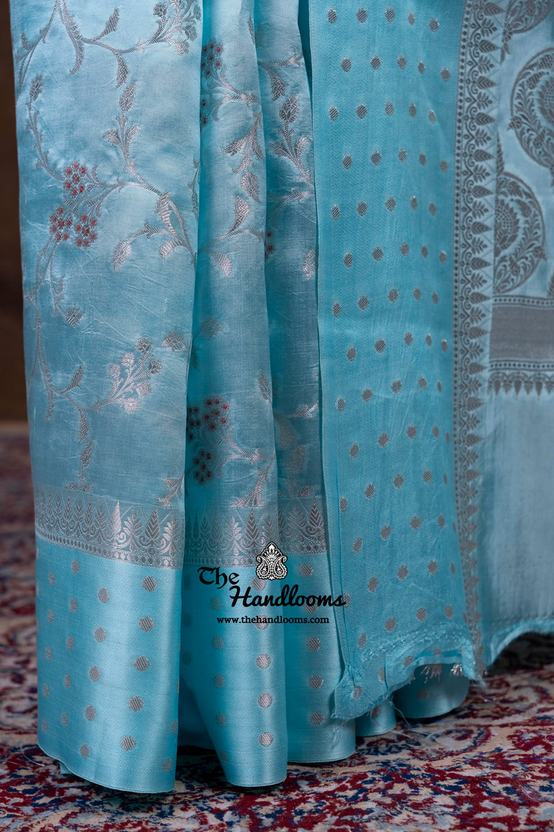 Aqua Blue Pure Mango Silk Banarasi Handloom Saree