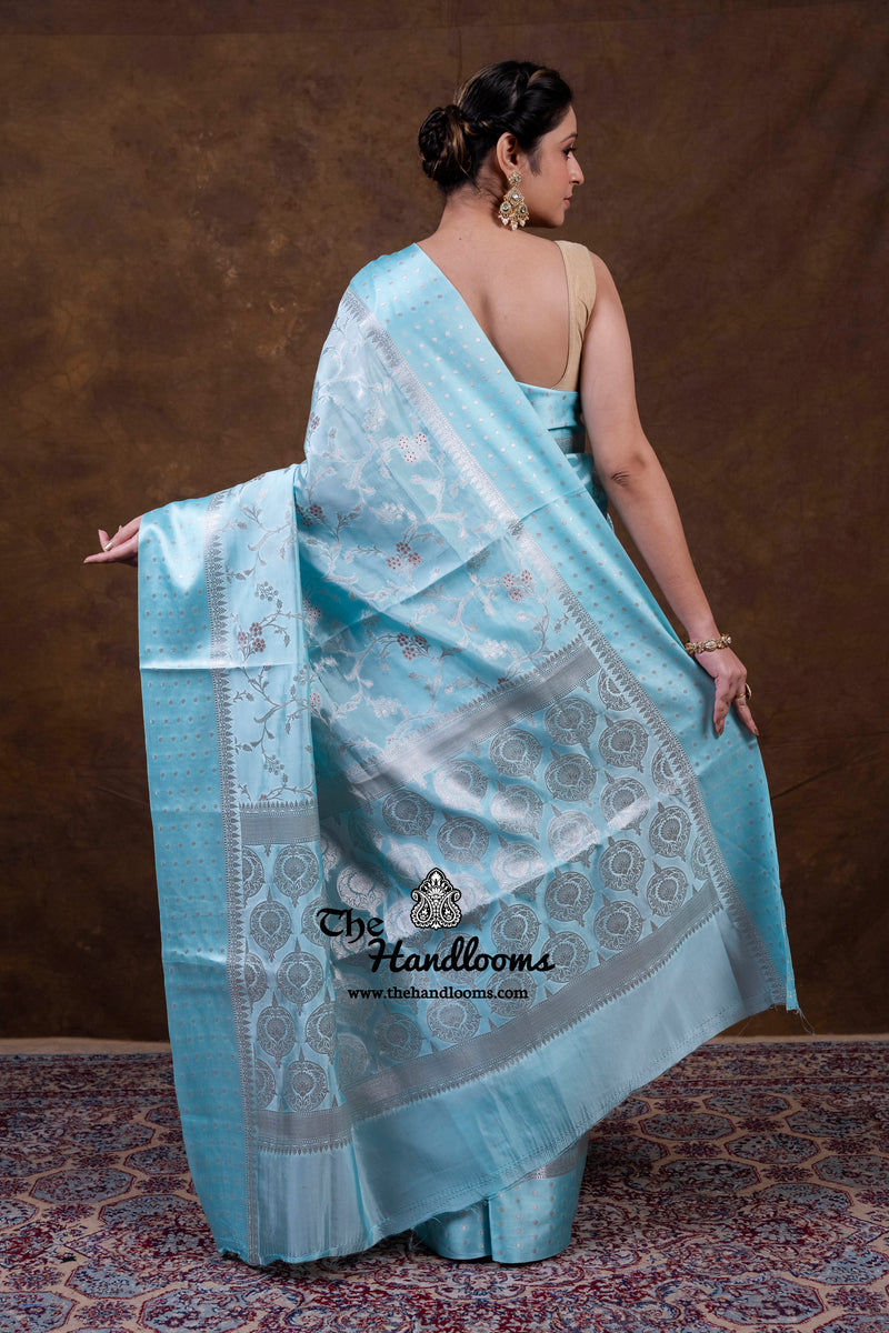 Aqua Blue Pure Mango Silk Banarasi Handloom Saree