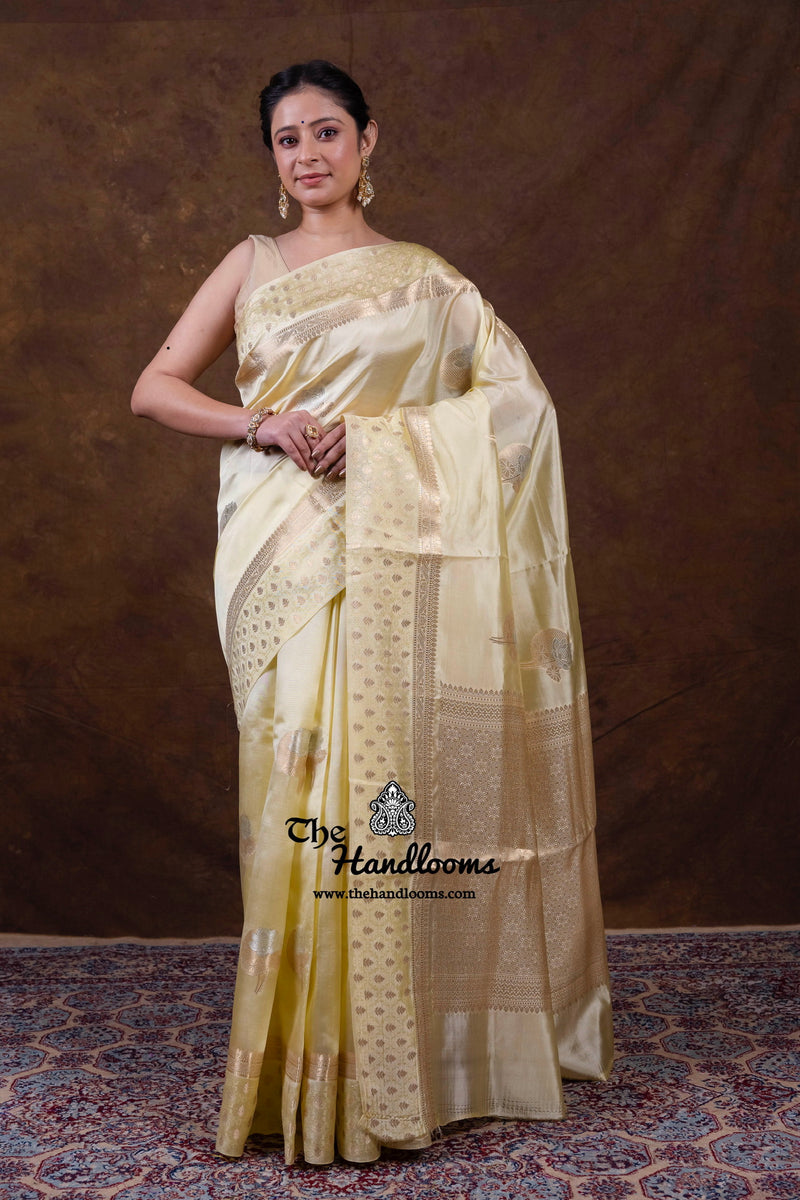 Creamy Gold Pure Mango Silk Banarasi Handloom Saree