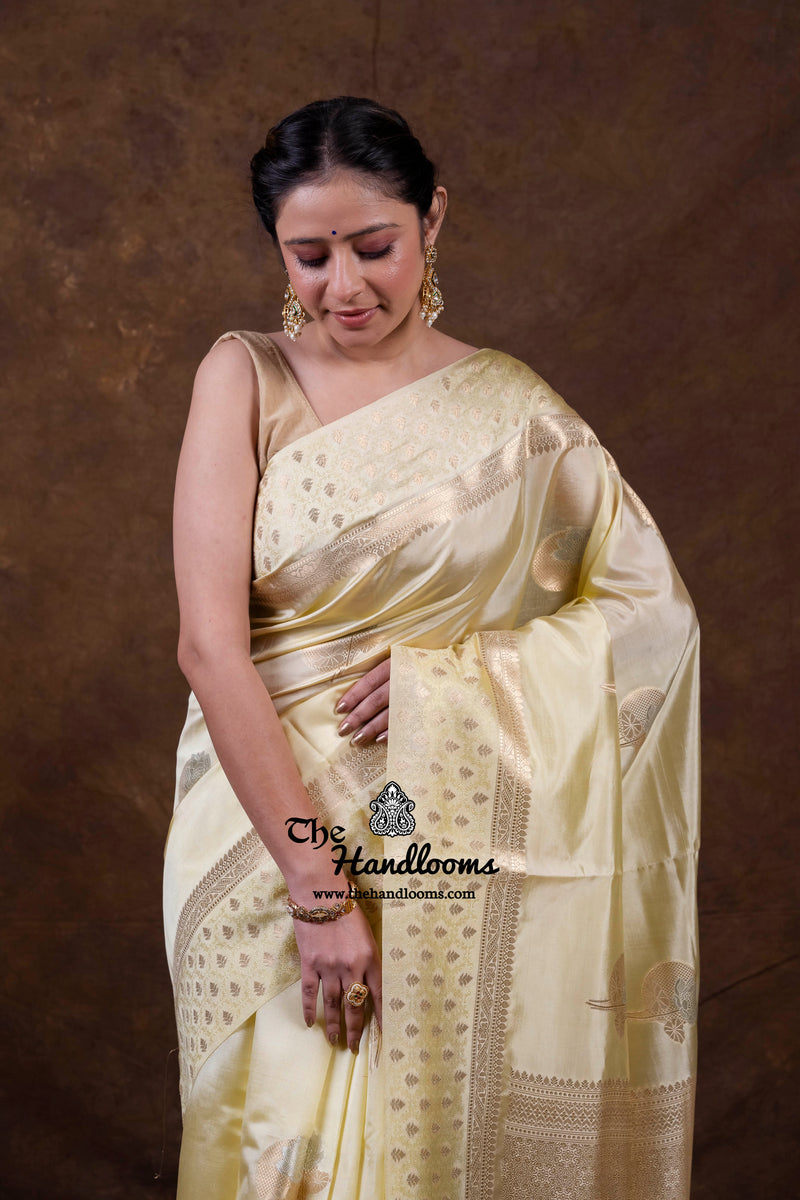 Creamy Gold Pure Mango Silk Banarasi Handloom Saree