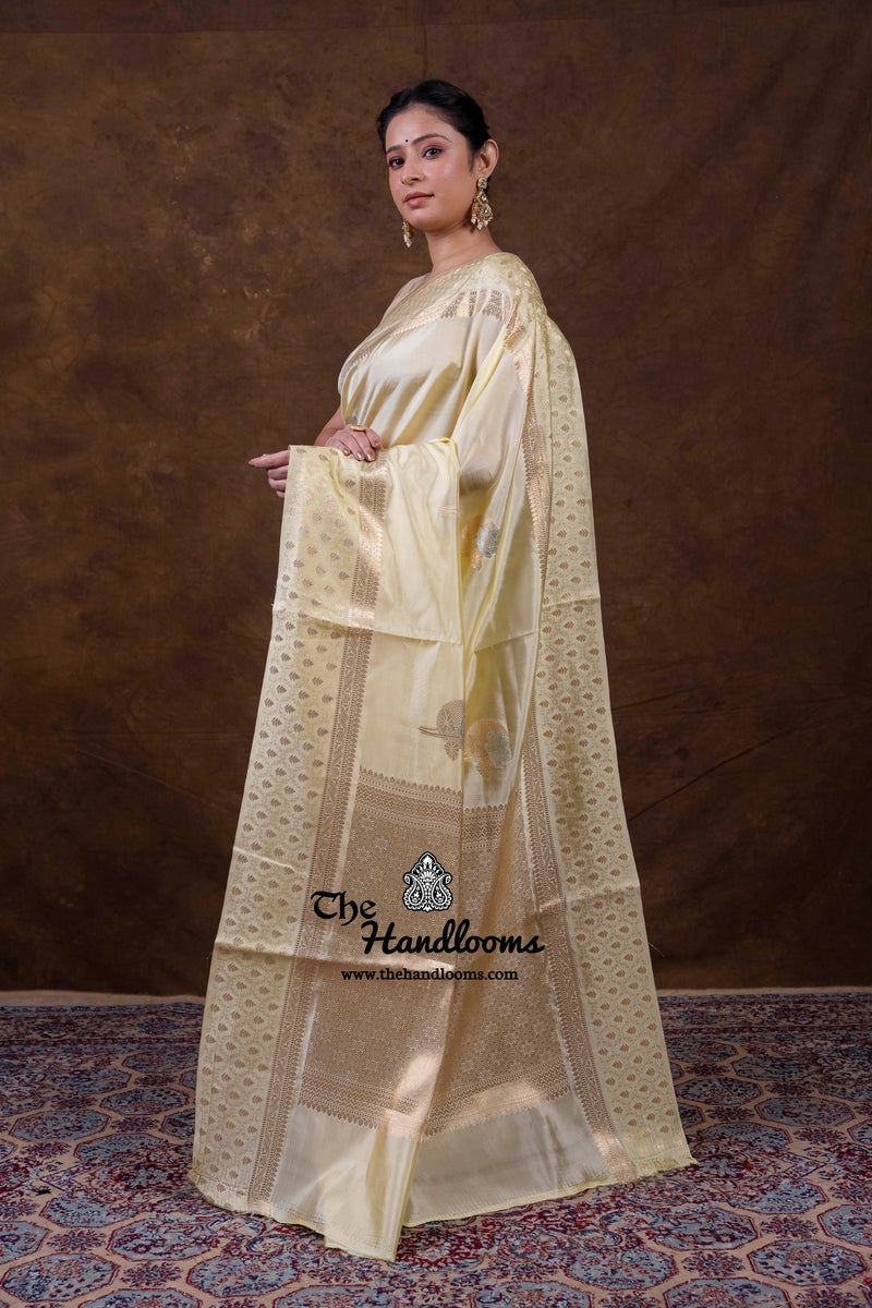 Creamy Gold Pure Mango Silk Banarasi Handloom Saree