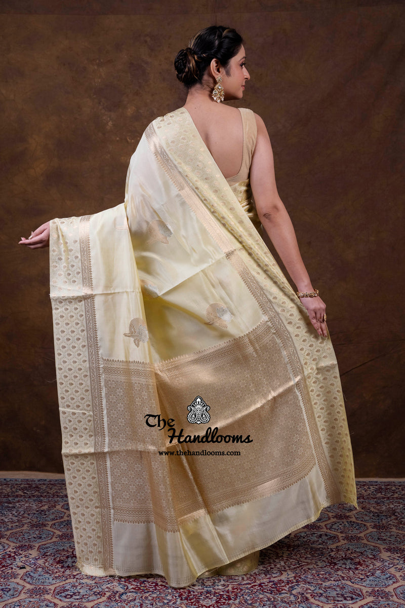 Creamy Gold Pure Mango Silk Banarasi Handloom Saree
