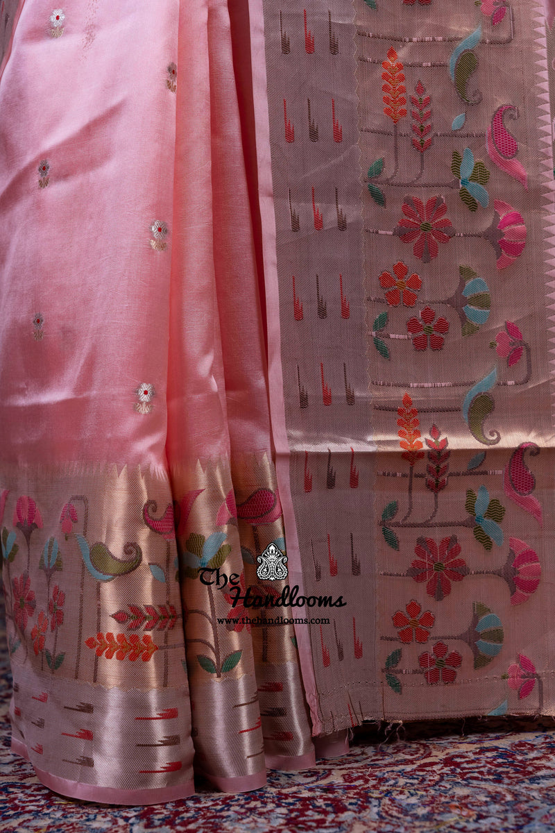 Strawberry Pure Mango Silk Banarasi Handloom Saree