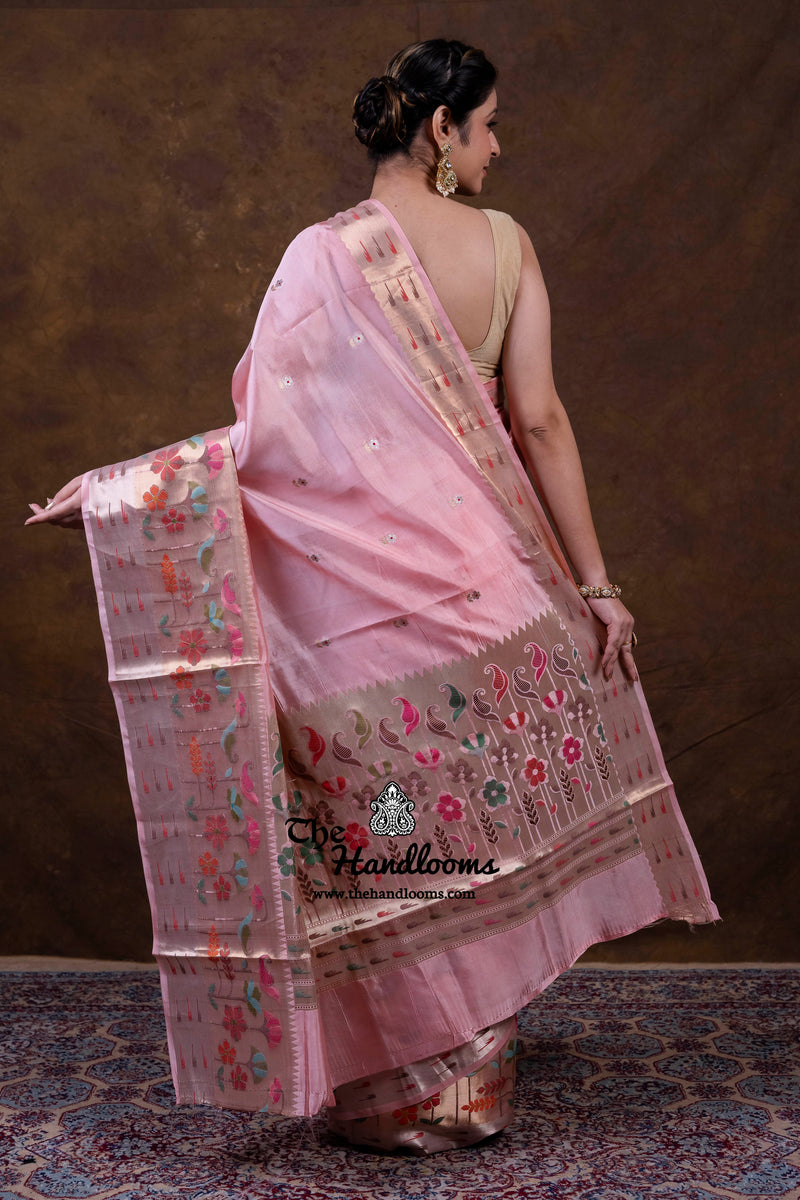 Strawberry Pure Mango Silk Banarasi Handloom Saree